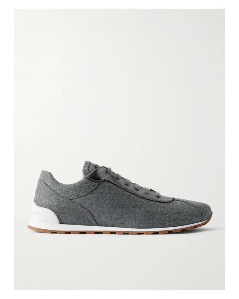 Brunello Cucinelli Sneakers Aus Wolle Mit Lederbesätzen In Metallic-optik - Grau Grau