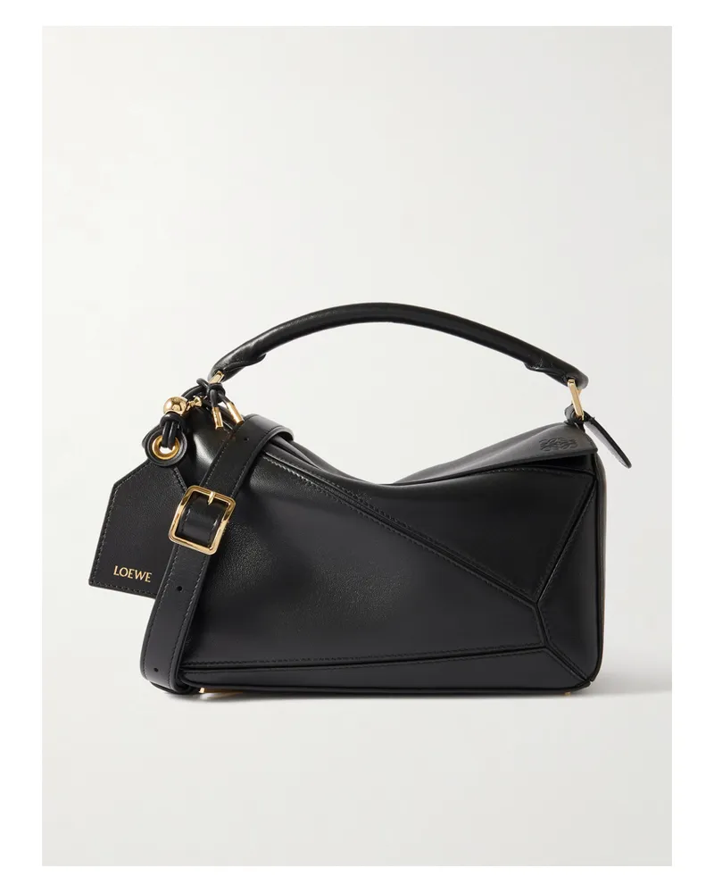 Loewe Featherlight Puzzle Small Textured-leather Shoulder Bag - Black Black