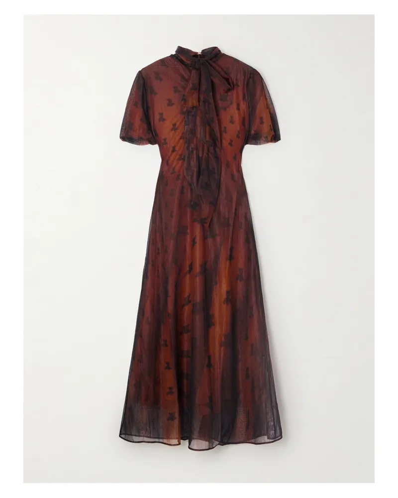 Acne Studios Midikleid Aus Bedrucktem Chiffon Mit Schleife - Braun Braun