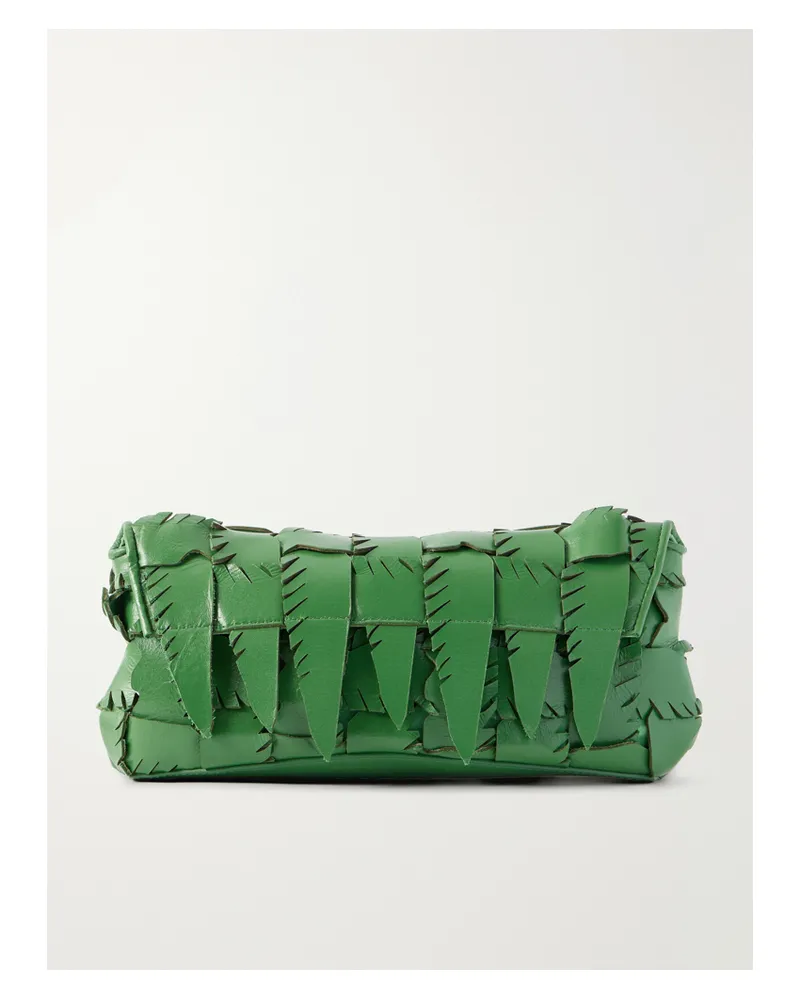 STAUD Leaf Woven Leather Clutch Bag - Green Green