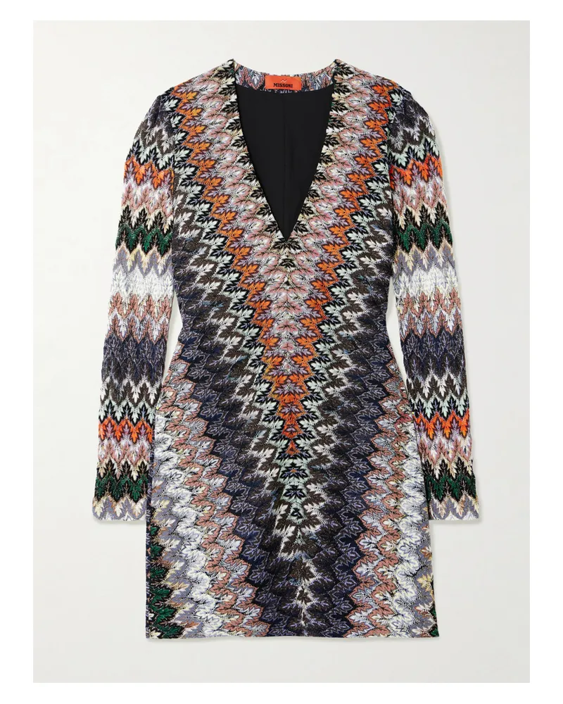 Missoni Striped Metallic Crochet-knit Mini Dress - Blue Blue