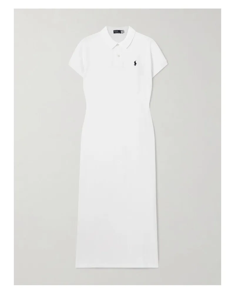 Ralph Lauren Midikleid Aus Baumwoll-piqué Mit Stickerei - Weiß Weiß