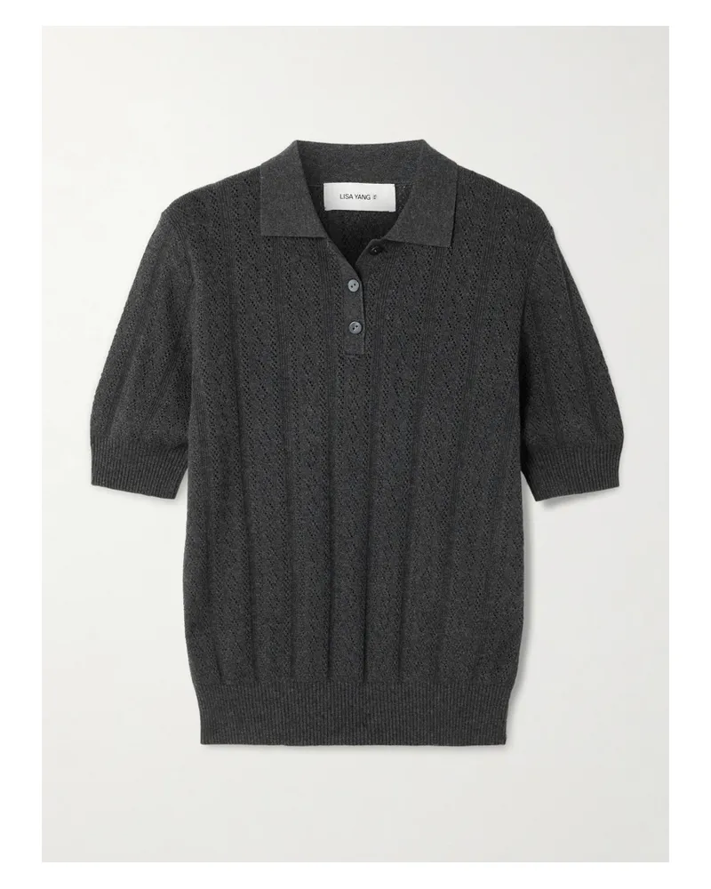 Lisa Yang Cristine Pointelle-knit Cotton And Cashmere-blend Polo Shirt - Gray Gray