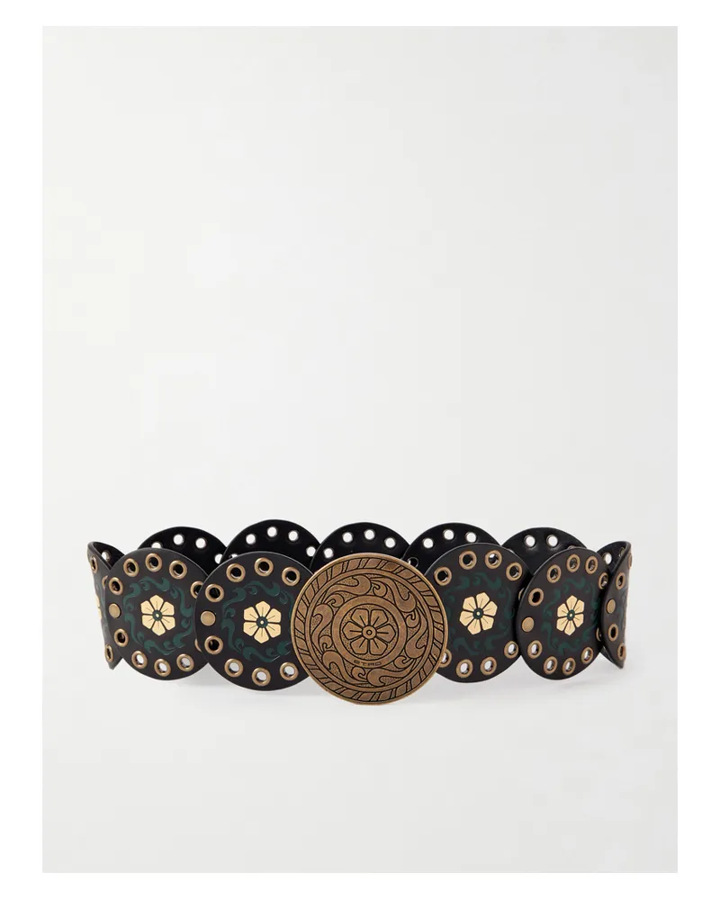 Etro Studded Eyelet-embellished Debossed Leather Belt - Black Black