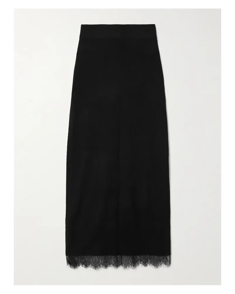 arch4 Penelopy Midirock Aus Geripptem Biokaschmir Mit Spitzenbesatz - Schwarz Schwarz