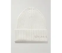 Embroidered Ribbed Wool-blend Beanie - Cream