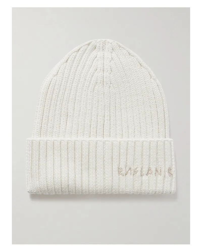 RUSLAN BAGINSKIY Embroidered Ribbed Wool-blend Beanie - Cream Cream