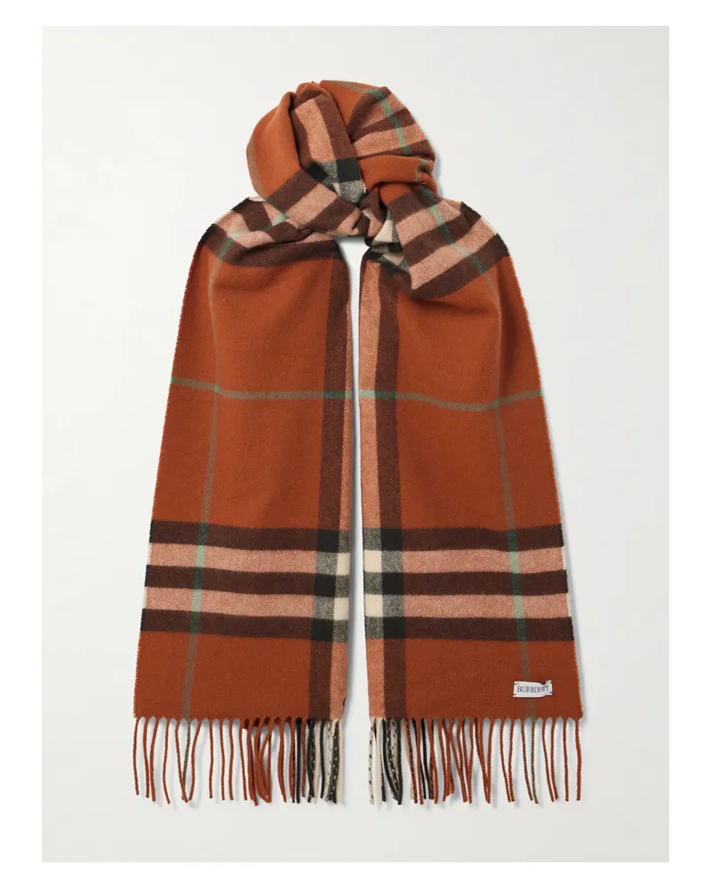 Burberry Schal Aus Kariertem Kaschmir Mit Fransen - Orange Orange