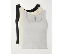 Cotton Rib Tank 3-pack – Bone, Light Heather Gray, Soot – Set Aus 3 Tanktops - Mehrfarbig