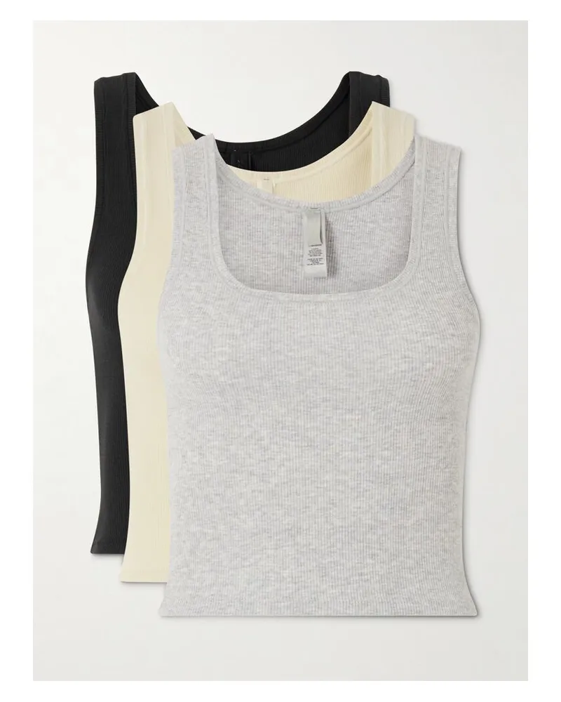 SKIMS Cotton Rib Tank 3-pack – Bone, Light Heather Gray, Soot – Set Aus 3 Tanktops - Mehrfarbig Mehrfarbig