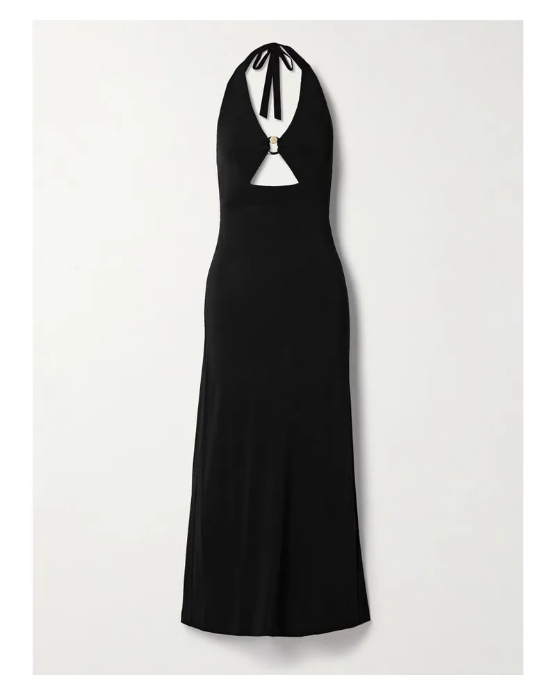 Max Mara Ghiotto Neckholder-maxikleid Aus Stretch-jersey Mit Cut-out Und Verzierung - Schwarz Schwarz