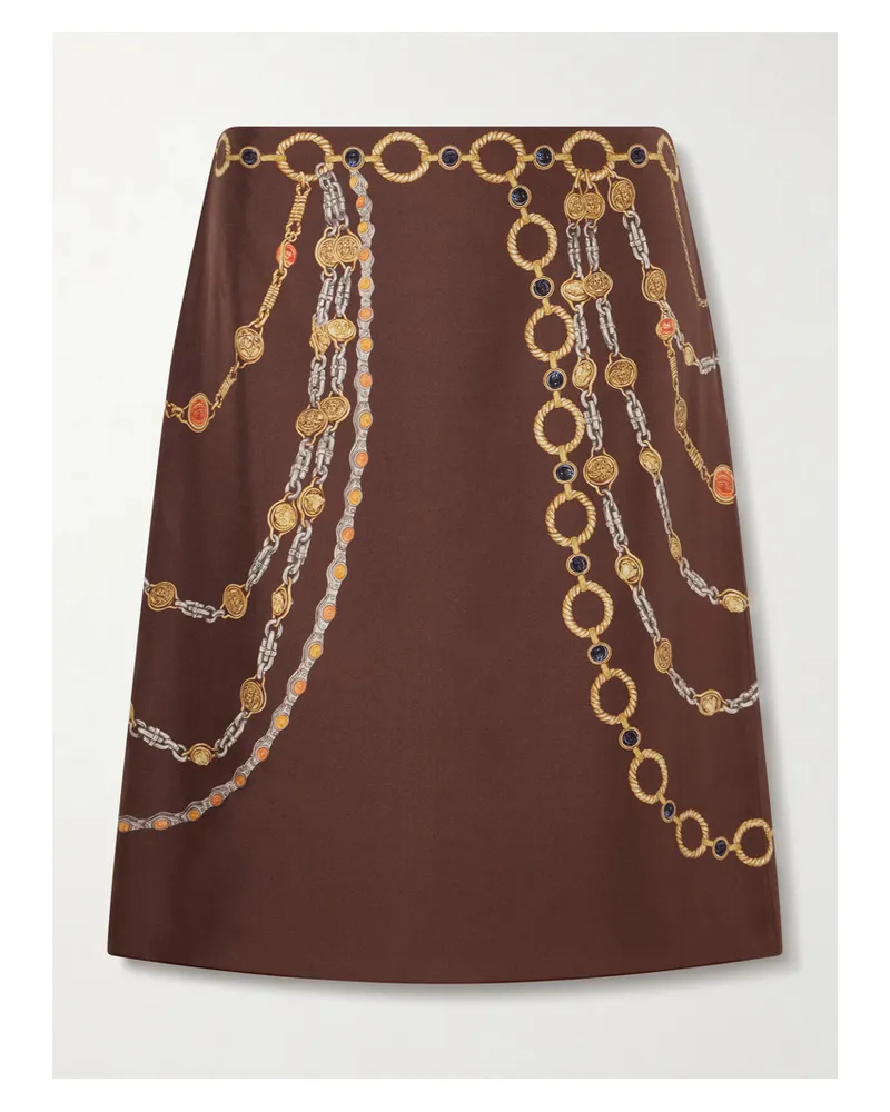 Versace Printed Silk-twill Knee-length Skirt - Brown Brown
