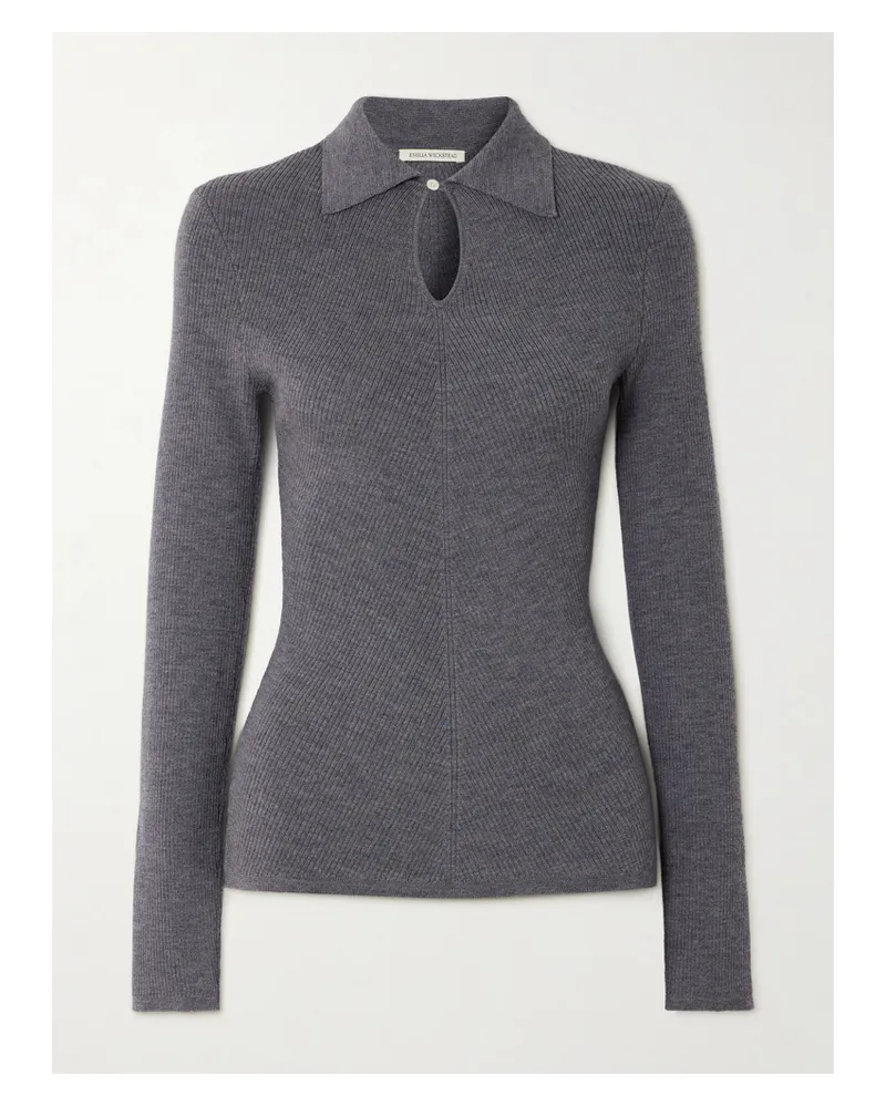 EMILIA WICKSTEAD Ambrose Pullover Aus Wolle In Rippstrick Mit Polokragen - Grau Grau