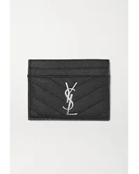 Saint Laurent Monogramme Gestepptes Kartenetui aus Strukturiertem Leder Schwarz