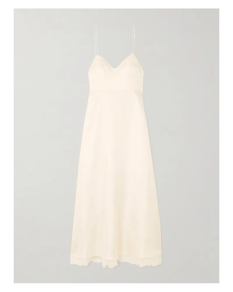 Róhe Maxikleid Aus Seide Mit Spitzenbesatz Zum Binden - Creme Creme