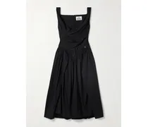 Sunday Gathered Cotton-poplin Midi Dress - Black