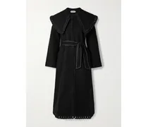 Dover Wollmantel Mit Stickereien Und Bindegürtel - Schwarz