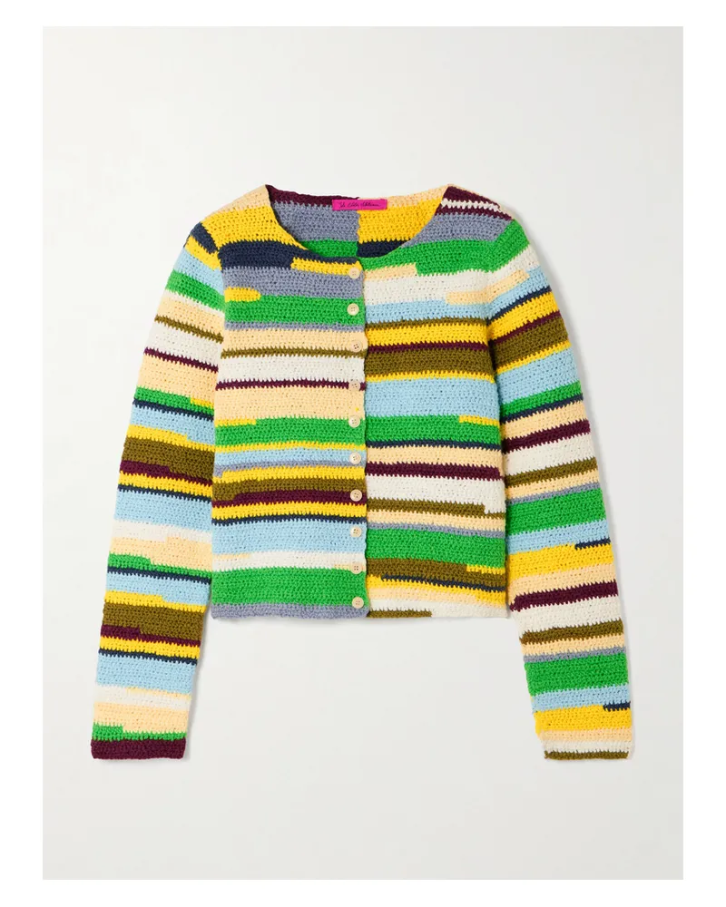 The Elder Statesman Cardigan Aus Gehäkelter Biobaumwolle Mit Streifen - Grün Grün