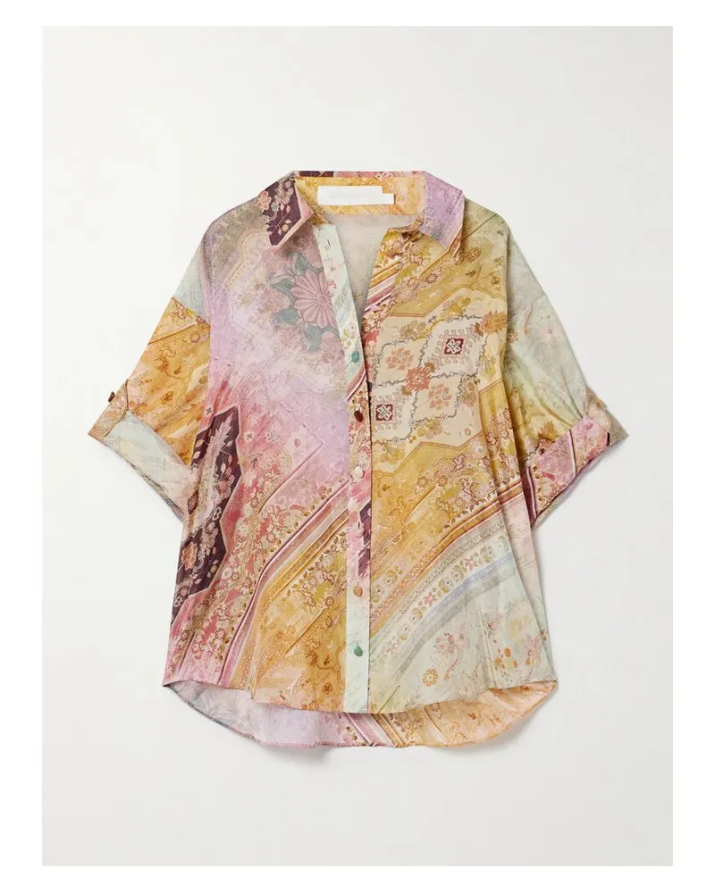 Zimmermann Tallow Bluse Aus Bedruckter Seide Mit Verzierungen - Pink Pink