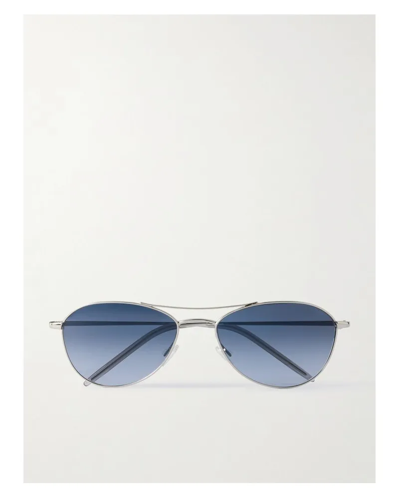 Oliver Peoples Aero Ii Silberfarbene Pilotensonnenbrille Silber