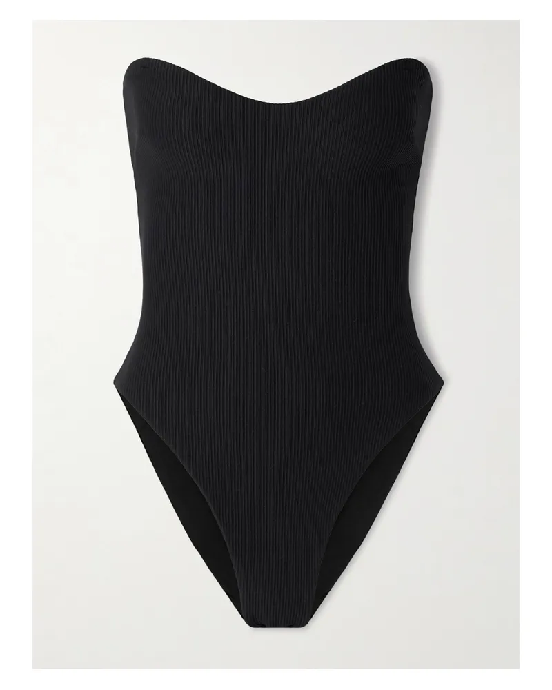 Sara Cristina Heart Badeanzug Aus Geripptem Stretch-material - Schwarz Schwarz