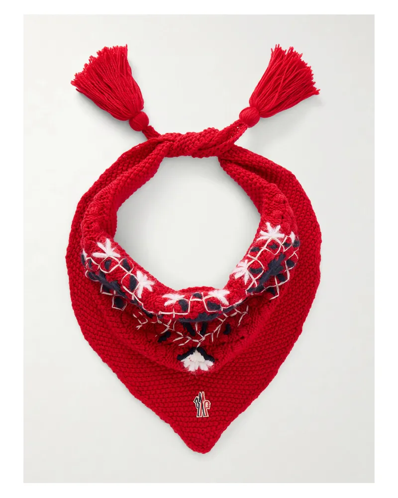 Moncler Schal Aus Wolle Mit Stickereien Und Fransen - Rot Rot