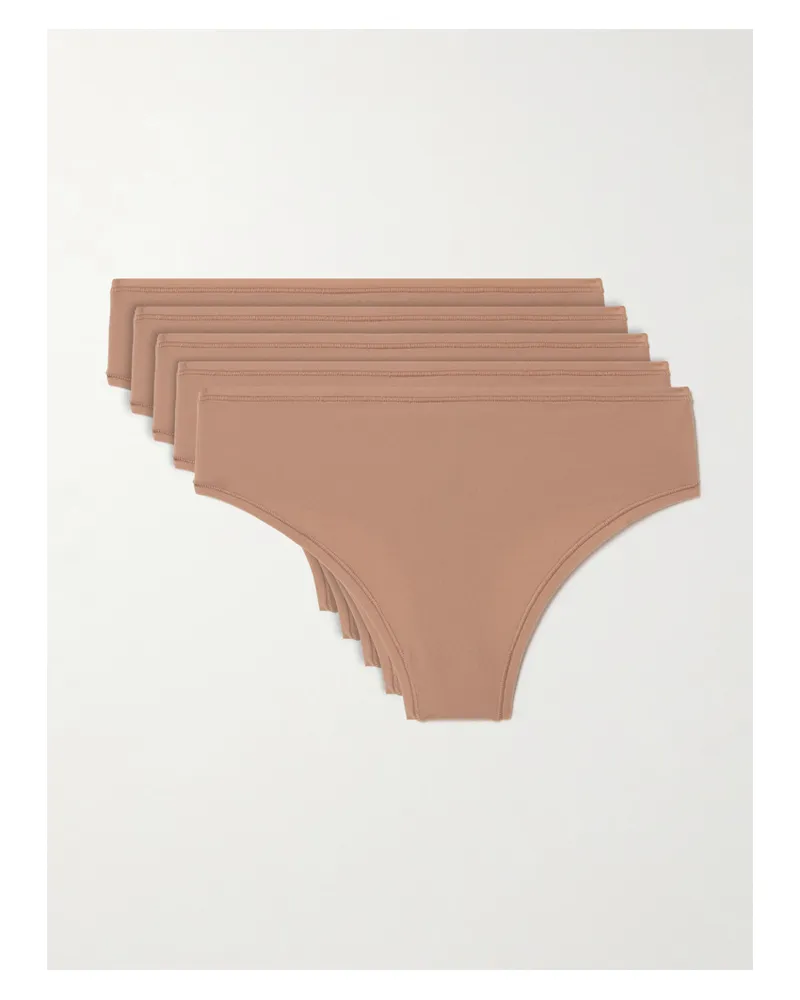 SKIMS Fits Everybody Thong 5-pack – Sienna – Set Aus Fünf Strings - Braun Braun