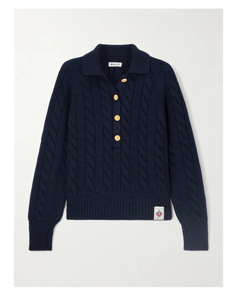 Bally Zopfstrickpullover Aus Wolle Mit Polokragen - Blau Blau
