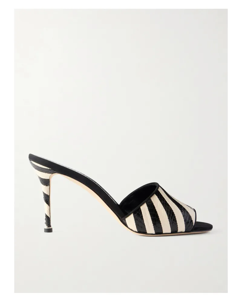 Manolo Blahnik Larache 90 Gestreifte Mules Aus Elapheleder - Schwarz Schwarz