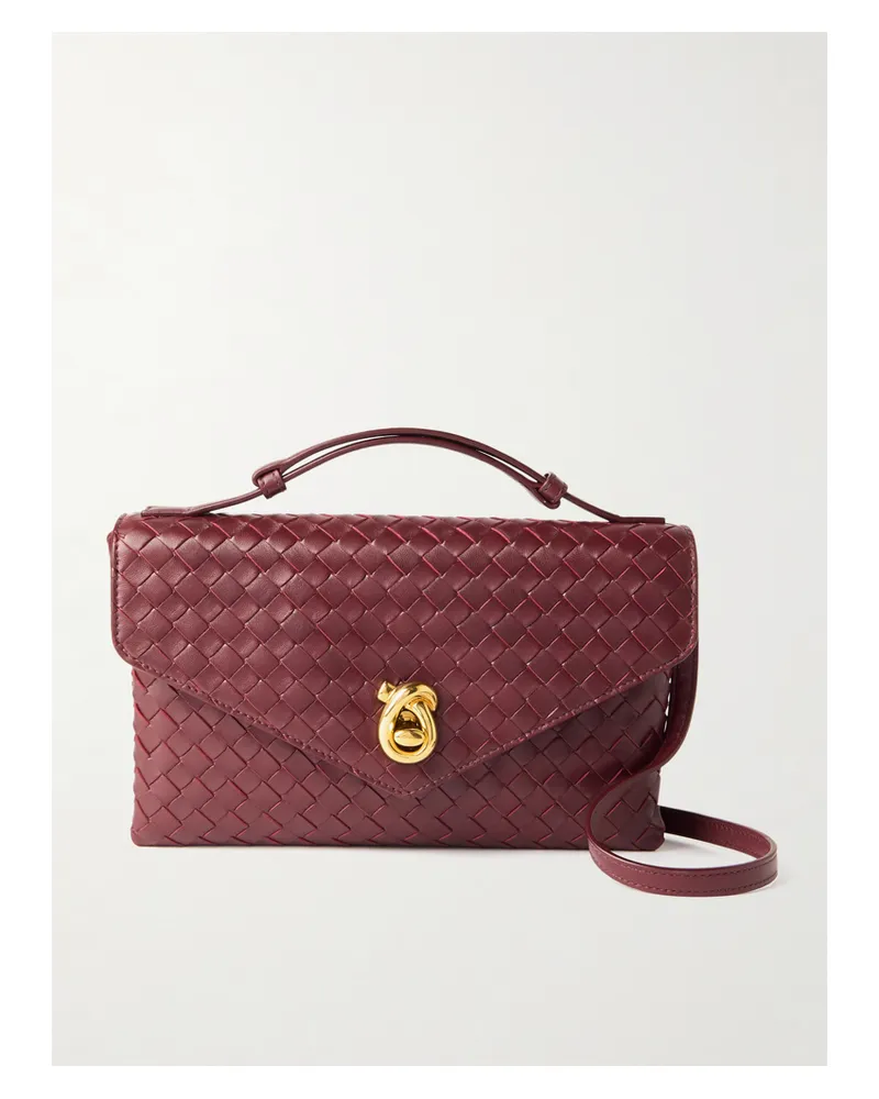 Bottega Veneta Knot Lock Medium Intrecciato Leather Shoulder Bag - Burgundy Burgundy