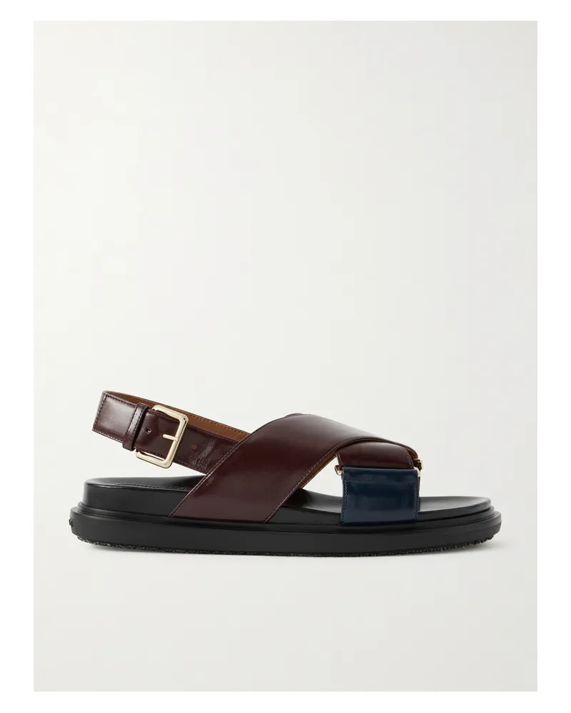 Marni Fussbett Zweifarbige Slingback-sandalen Aus Leder - Burgunder Burgunder