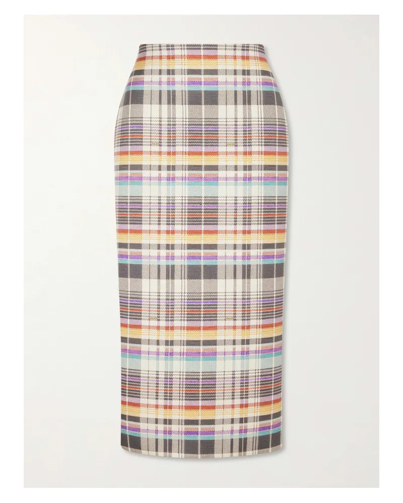 Brandon Maxwell Mercer Bonded Checked Wool And Silk-blend Midi Skirt - White White