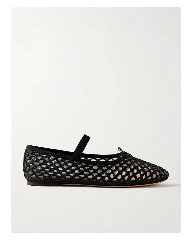 Loeffler Randall Leonie Grosgrain-trimmed Raffia Mary Jane Ballet Flats - Black Black