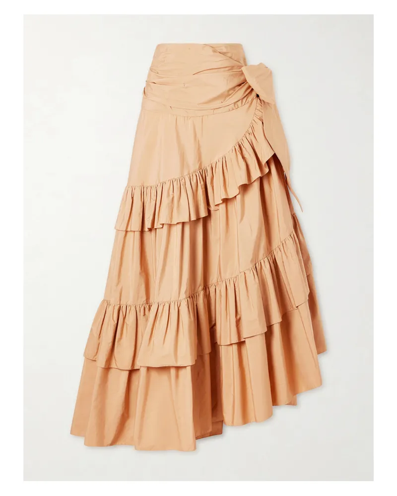 Chloé Bow-detailed Ruffled Organic Cotton-poplin Midi Skirt - Neutrals Neutrals