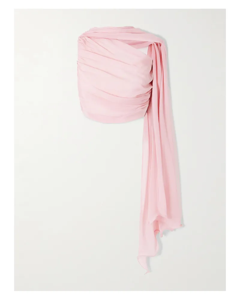 Posse Solene Asymmetric Draped Ruched Georgette Top - Pink Pink