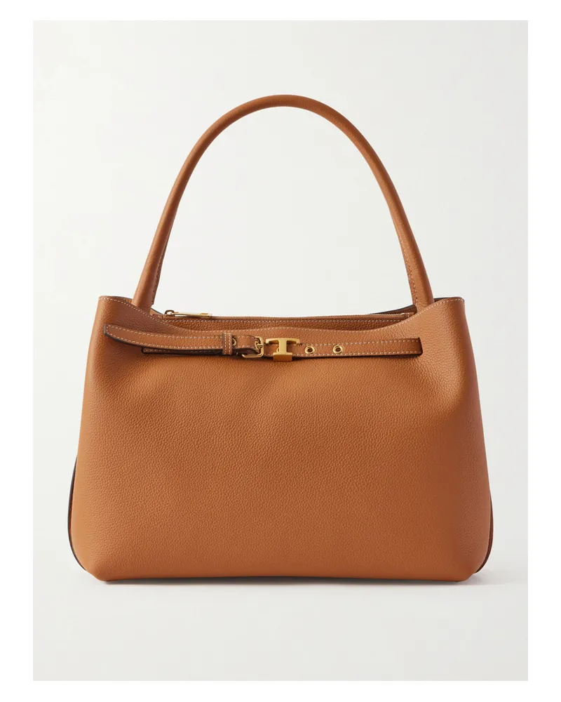 TOD'S Small Belted Textured-leather Tote - Brown Brown