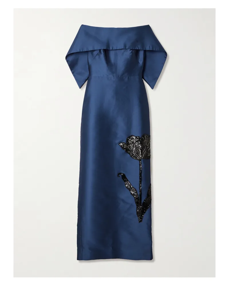 Erdem Off-the-shoulder Embellished Mikado Gown - Blue Blue