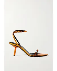 Saint Laurent Kitty Sandalen aus Leder mit Spiegeleffekt Orange