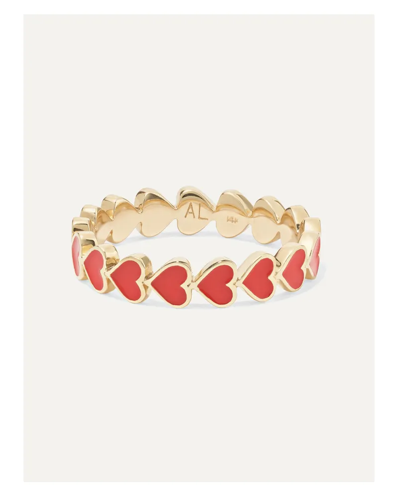 Alison Lou Heart Stack 14-karat Gold And Enamel Ring - Red Red