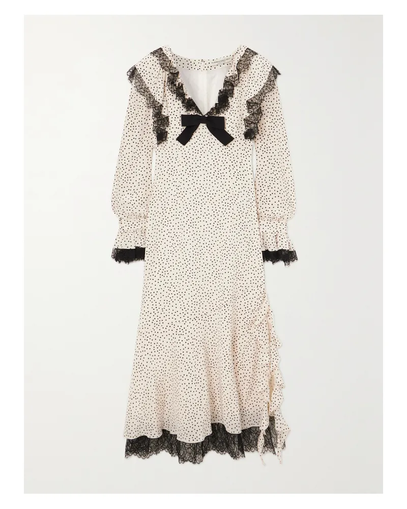 Alessandra Rich Maxikleid Aus Gepunkteter Seide Mit Spitzenbesätzen - Weiß Weiß