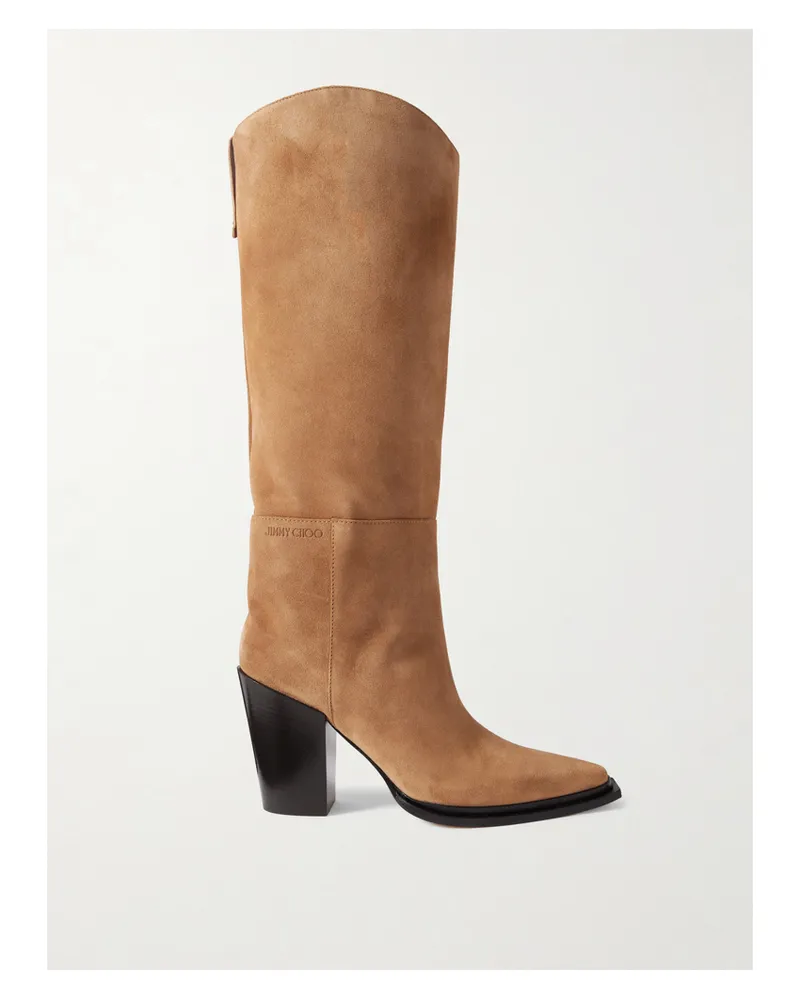 Jimmy Choo Cece 80 Kniehohe Stiefel Aus Veloursleder - Braun Braun