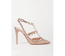Valentino Garavani Rockstud 105 Pumps Aus Strukturiertem Metallic-leder - Roségold