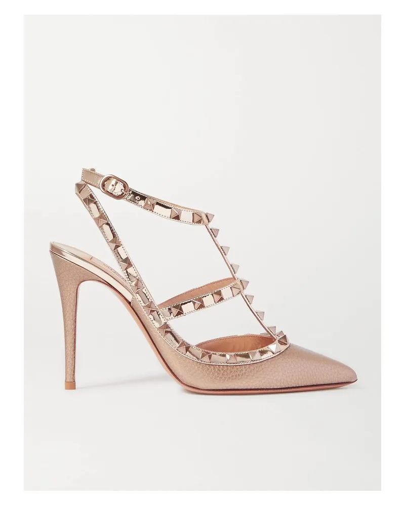 Valentino Garavani Valentino Garavani Rockstud 105 Pumps Aus Strukturiertem Metallic-leder - Roségold Roségold