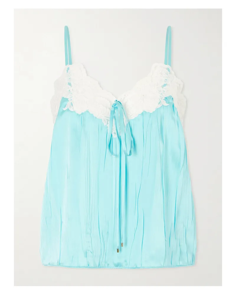 Chloé Lace-trimmed Crinkled Silk-satin Top - Blue Blue