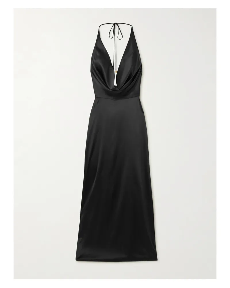 ÉTERNE Carla Draped Silk-blend Satin Halterneck Maxi Dress - Black Black
