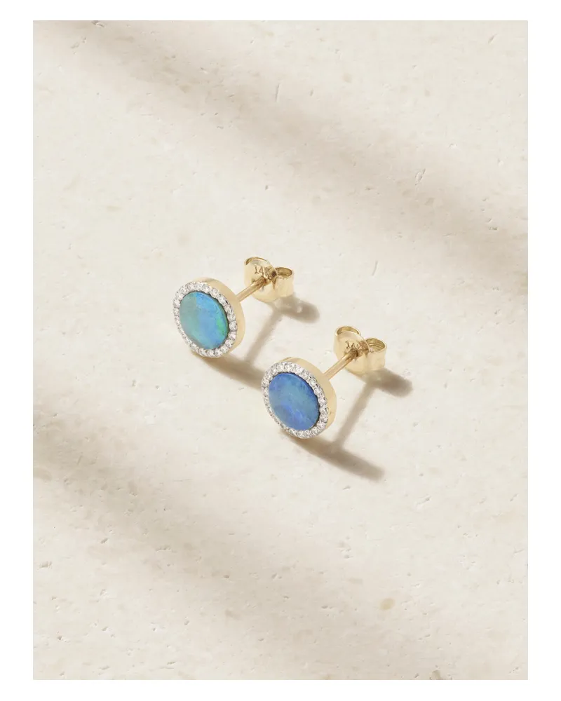 MATEO 14-karat Gold, Opal And Diamond Earrings - Blue Blue