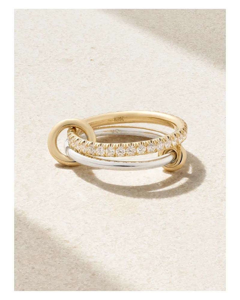 Spinelli Kilcollin Emi Set Aus Zwei Ringen Aus 18 Karat Gold Und Sterlingsilber Mit Diamanten Gold