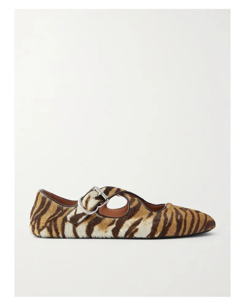 Alaïa Criss Cross Patent-leather Trimmed Zebra-print Calf Hair Ballet Flats - Animal print Animal