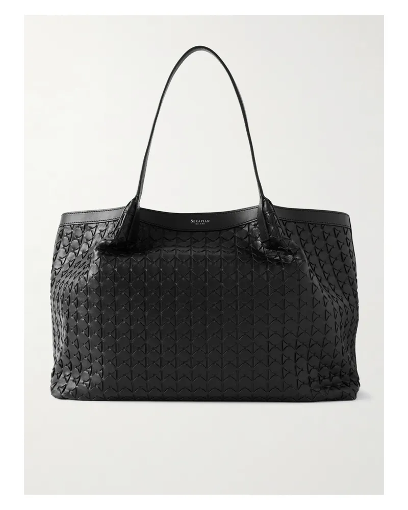 Serapian Secret Large Woven Leather Tote - Black Black