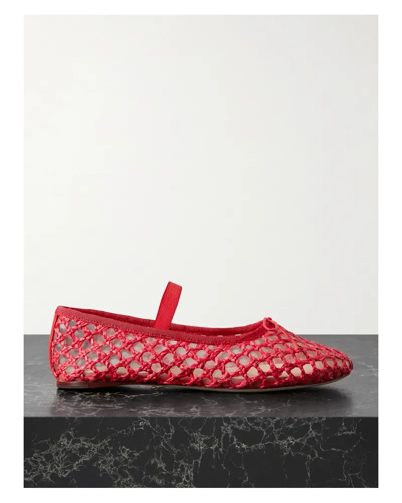 Loeffler Randall Leonie Mary-jane-ballerinas Aus Raffiabast Mit Ripsbandbesatz - Rot Rot